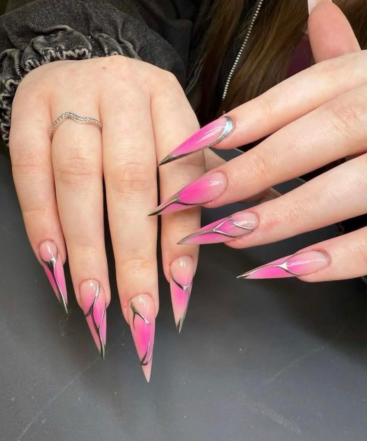 Pink sculpted acrylic nails created at Rushden Nails